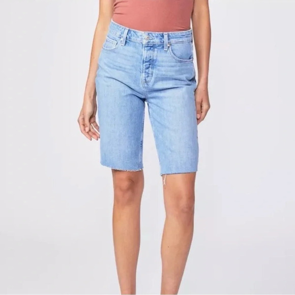Paige Robbie High Rise Slim Bermuda Denim Blue Jean Shorts - Picture 1 of 5